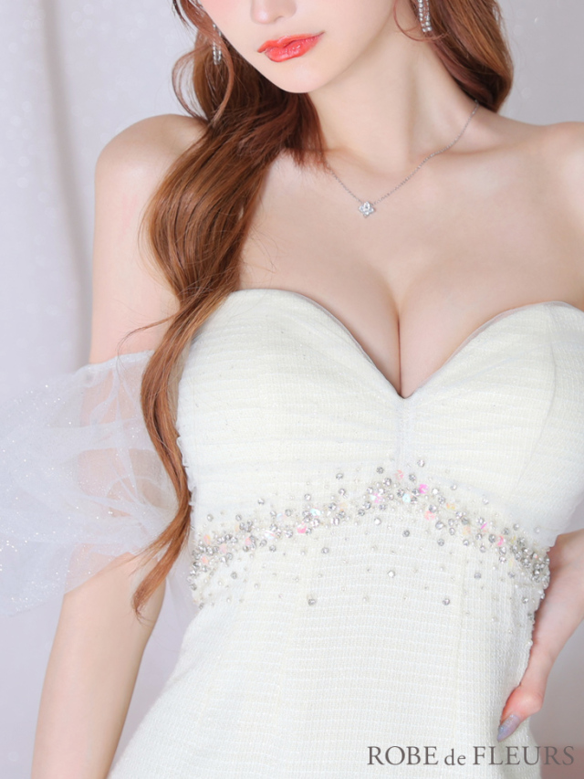 XSサイズあり】バルーンスリーブオフショルビジュータイトキャバドレス