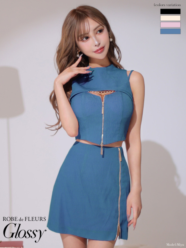 XSサイズあり】ジッパー×クロスビジュータイトミニキャバドレス(GL3144)