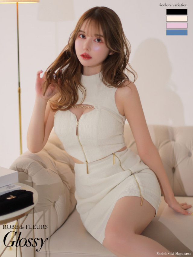 XSサイズあり】ジッパー×クロスビジュータイトミニキャバドレス(GL3144)