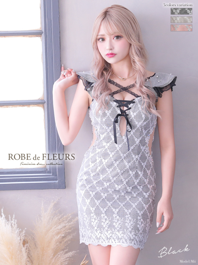 XSサイズあり】編み上げリボン×タイトミニキャバドレス(fm2284)