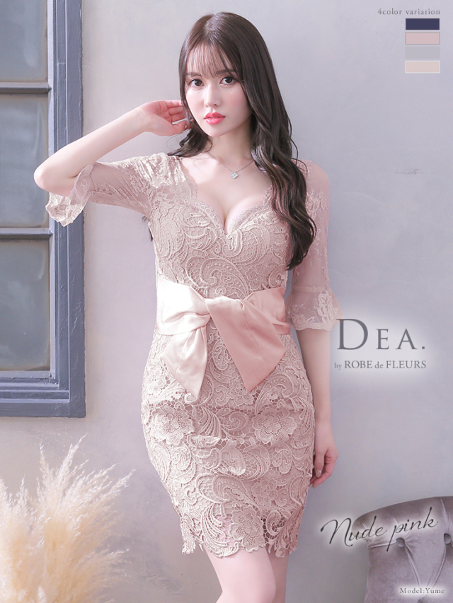 DE2366＊パールビジュー✖️総レースセミディドレスdblL 【公式通販】