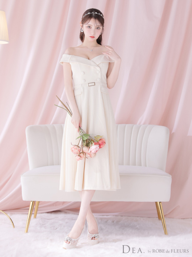 Lサイズあり】ダブルボタンサイドチュールオフショルフレアキャバ