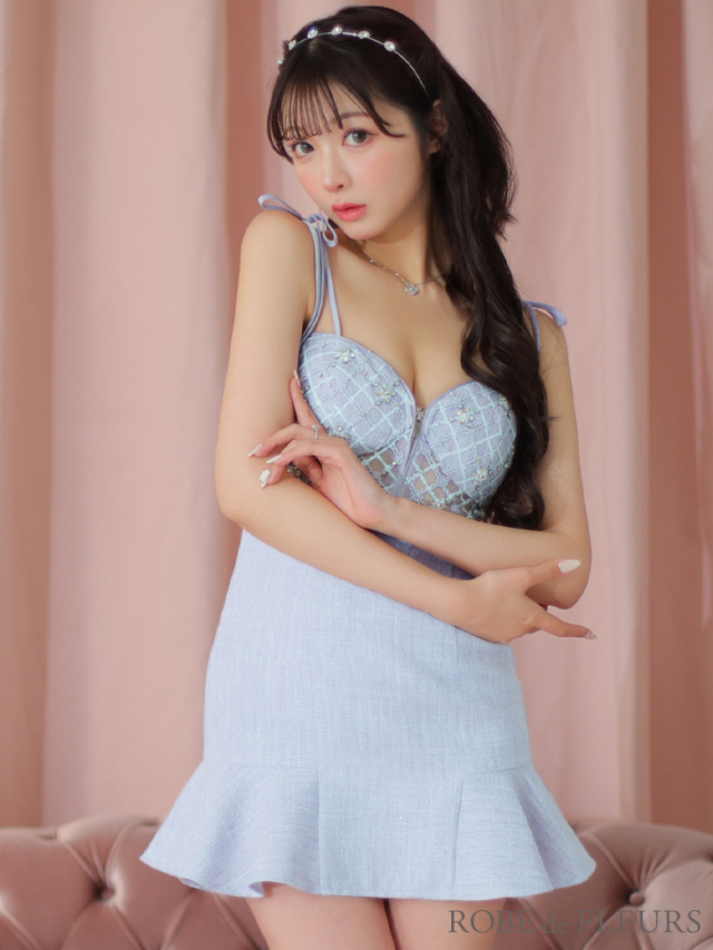 XSサイズあり】ウエストレースツイードミニキャバドレス(fm3411)