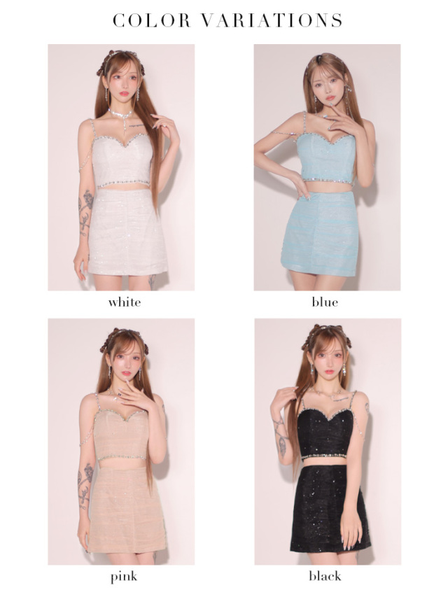 XSサイズあり】ビジューチェーン付きラメシフォンセットアップ