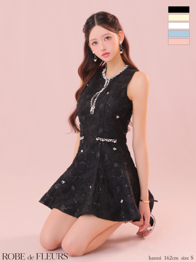 XSサイズあり】ビジューラインノースリーブフレアミニキャバドレス(fm3439)