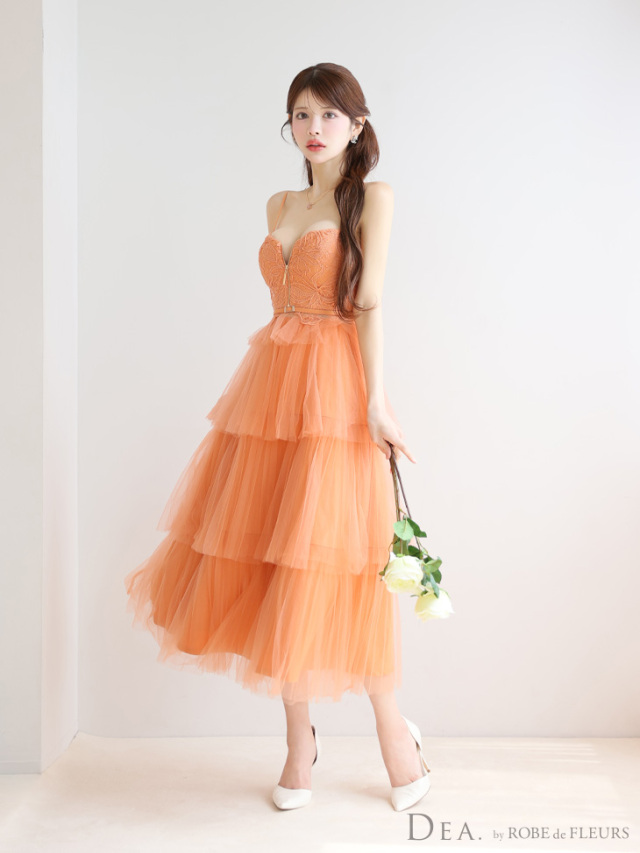 XS～Lサイズあり】レースティアードチュールフレアロングキャバドレス