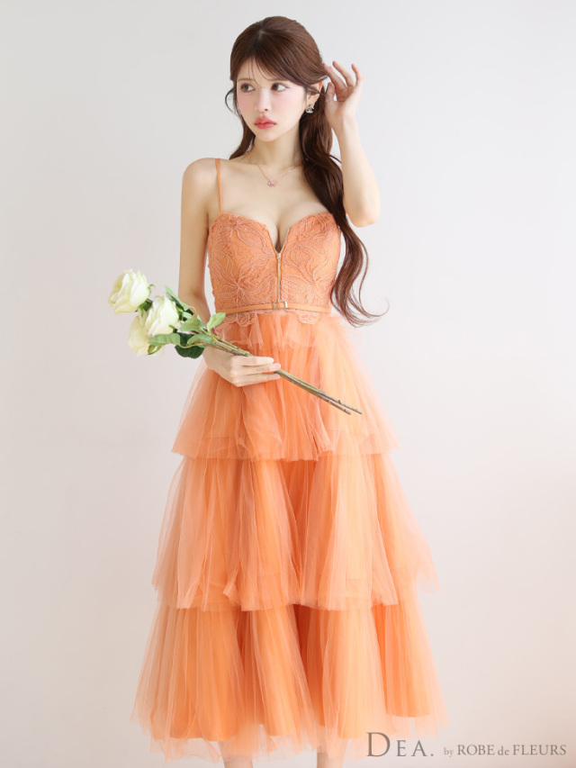 XS～Lサイズあり】レースティアードチュールフレアロングキャバドレス