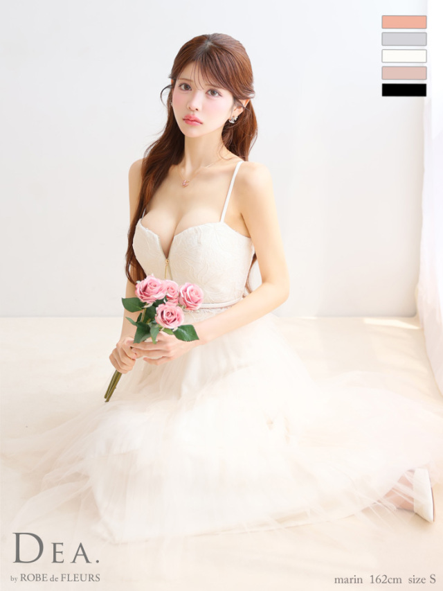 XS～Lサイズあり】レースティアードチュールフレアロングキャバドレス