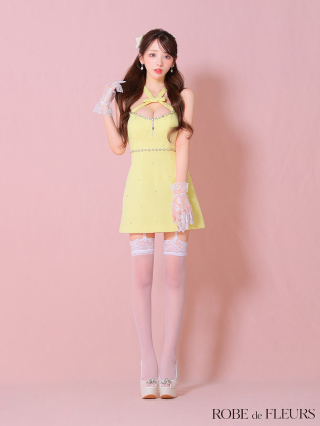 XSサイズあり】リボンデザインホルタービジューミニキャバドレス(fm3442)