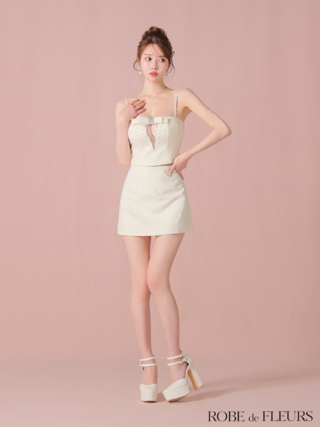 XSサイズあり】ビジューリボンセットアップタイトミニキャバドレス(fm3456)