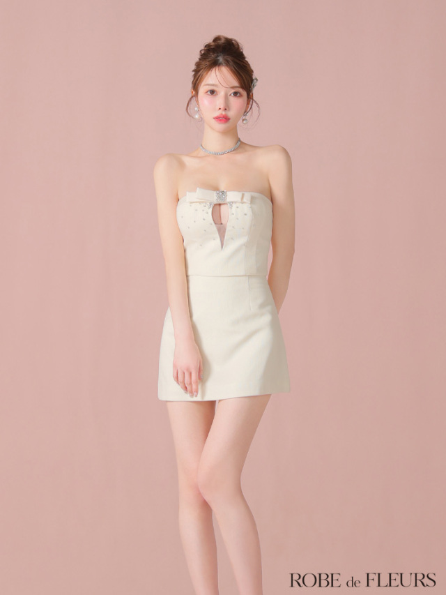 XSサイズあり】ビジューリボンセットアップタイトミニキャバドレス(fm3456)