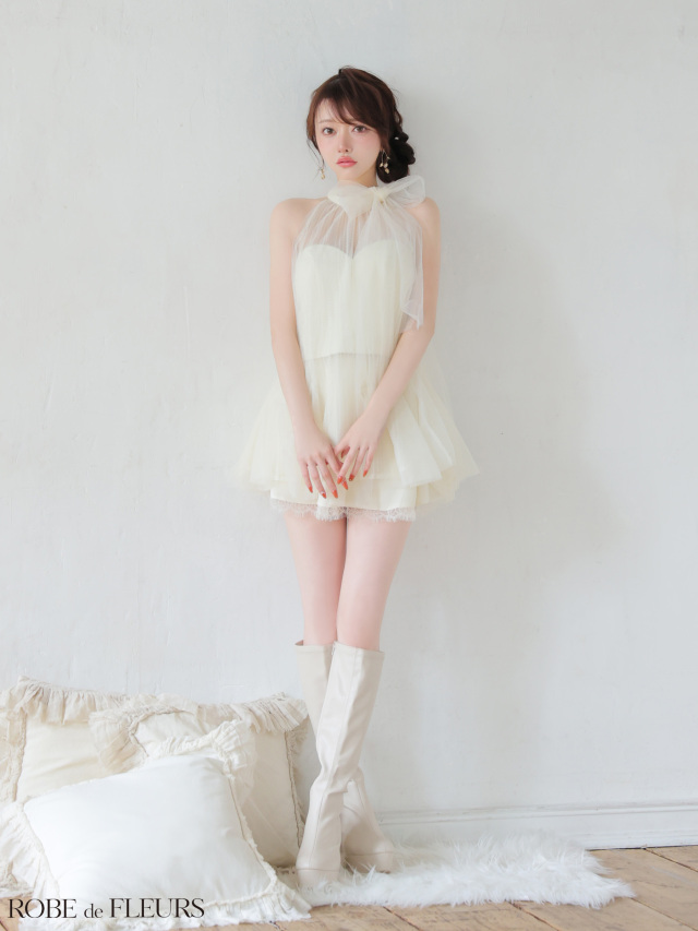 XSサイズあり】ハイネックウエストリボンフレアミニキャバドレス(fm3486)