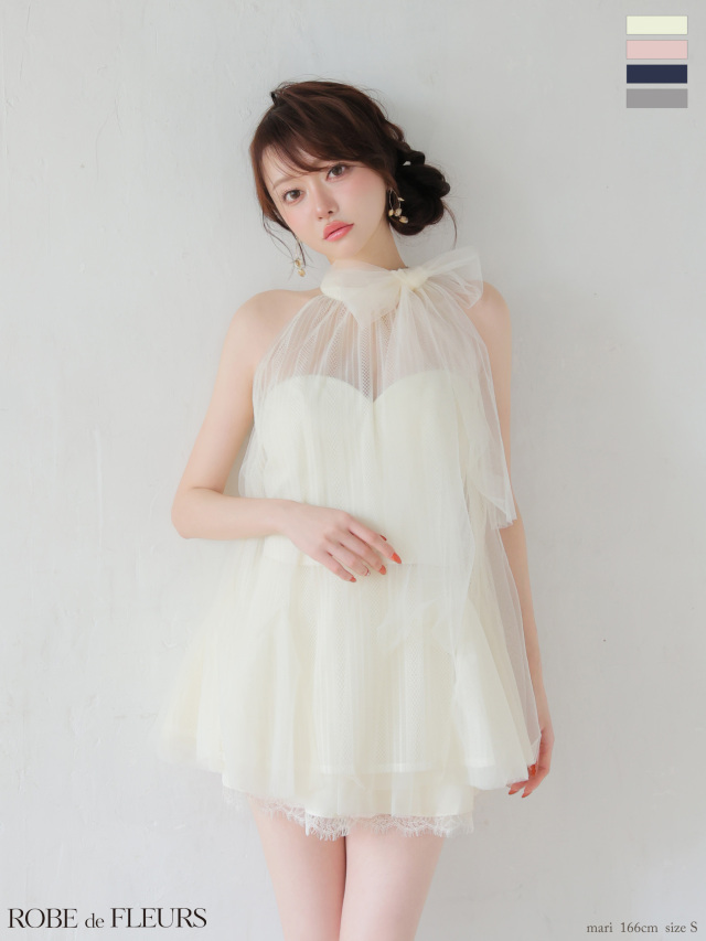 XSサイズあり】ハイネックウエストリボンフレアミニキャバドレス(fm3486)