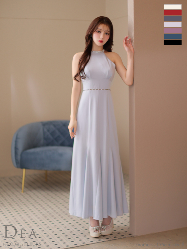 Lサイズあり】ホルタービジューサテンロングキャバドレス(DE3505)