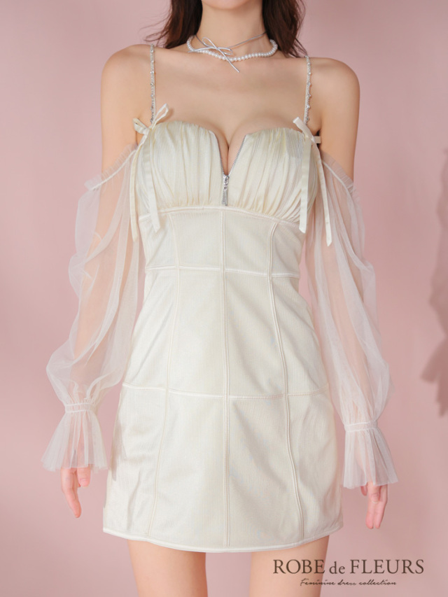 XSサイズあり】ラメチュールシアーオフショルミニキャバドレス(fm3566)