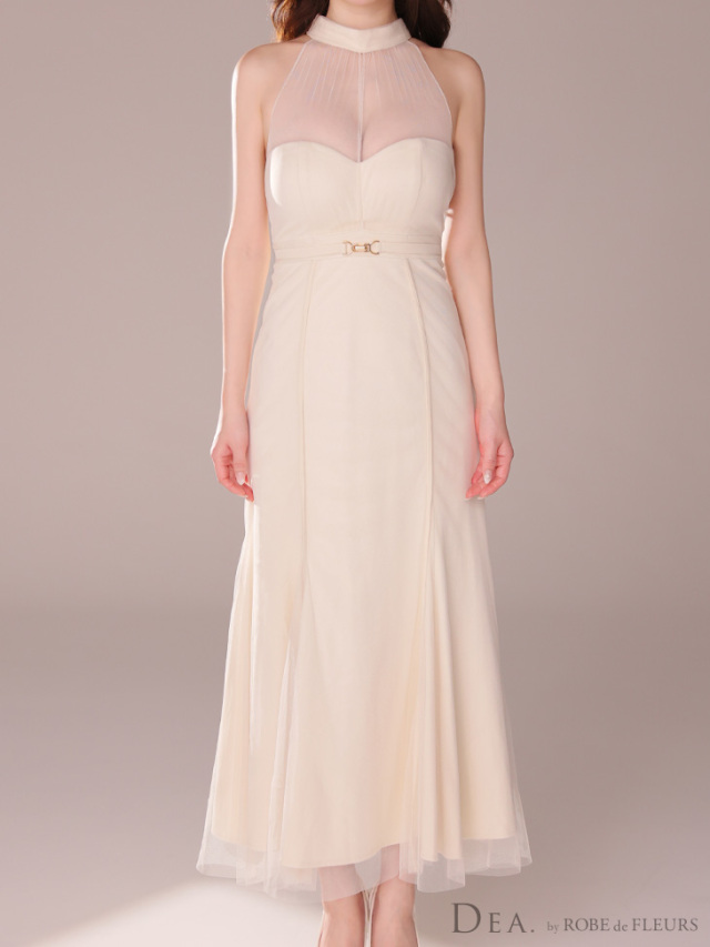 XS～Lサイズあり】シースルーホルターネックチュールロングキャバ