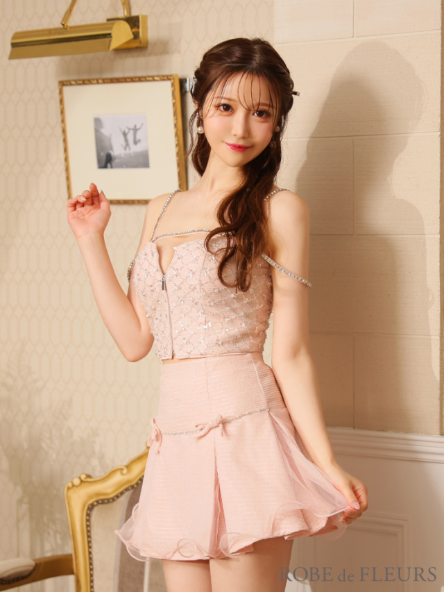 XSサイズあり】ラメツイード×リボンチュールドリーミーフレアキャバ