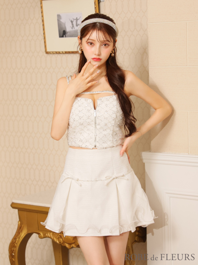 XSサイズあり】ラメツイード×リボンチュールドリーミーフレアキャバ