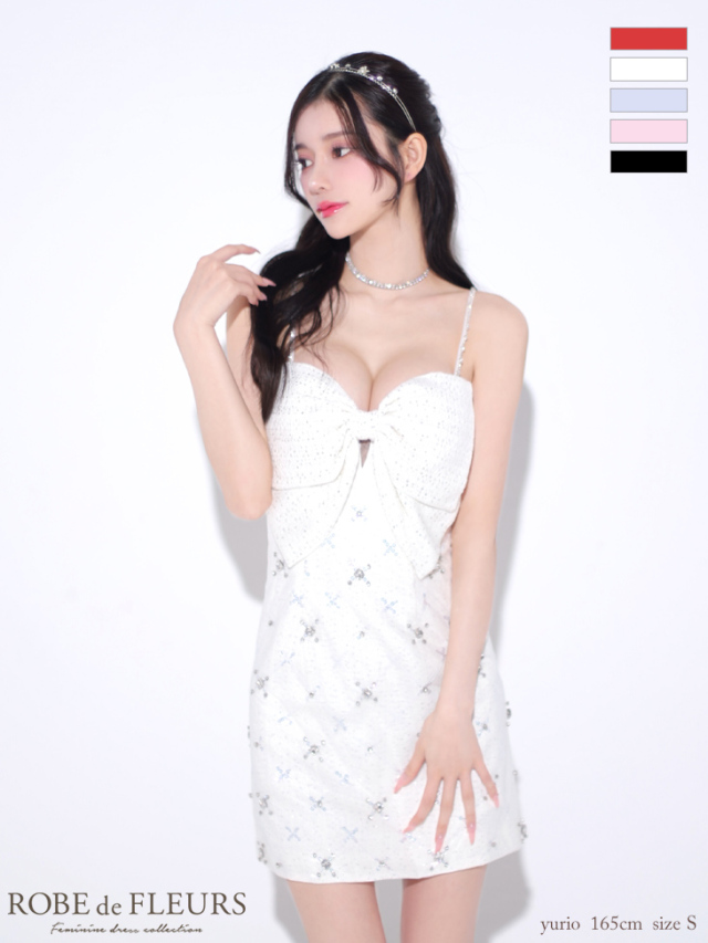 XSサイズあり】ビッグリボンスパンコールツイードミニキャバドレス(fm3572)