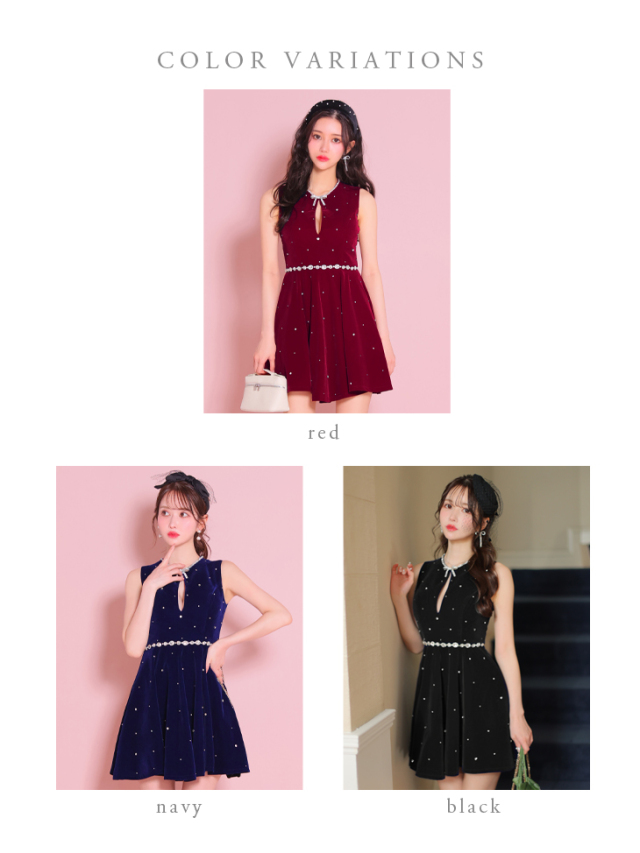 XSサイズあり】ビジューデザインノースリーブバストジップフレアミニ