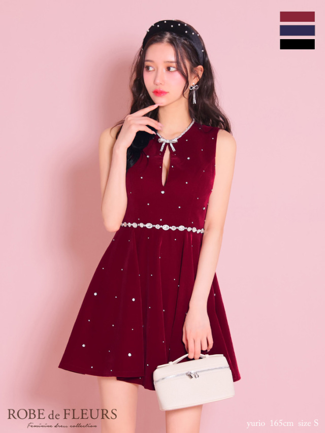 XSサイズあり】ビジューデザインノースリーブバストジップフレアミニ