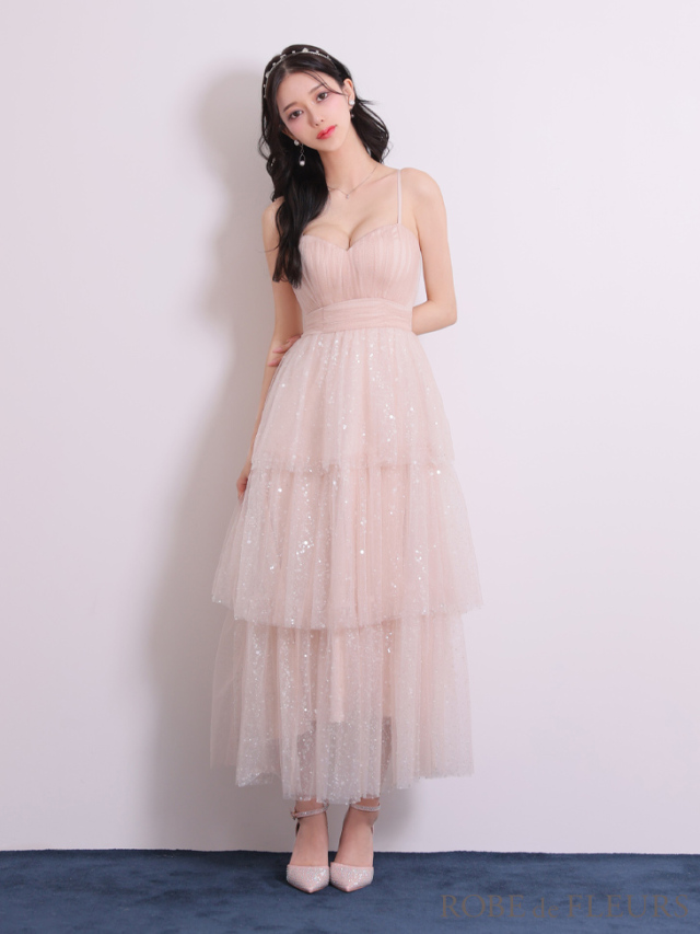 Lサイズあり】バレエコアフリルラメチュールシンプルミディキャミ