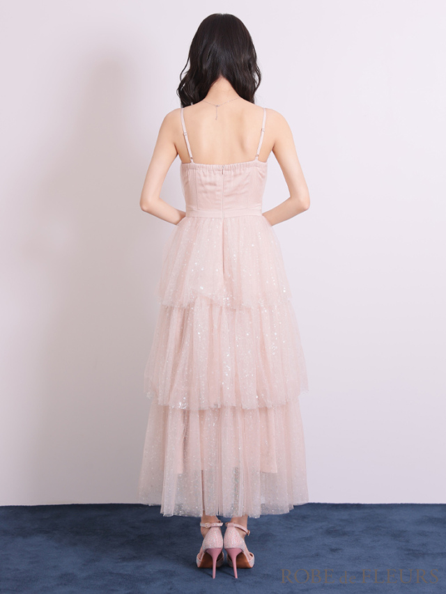 Lサイズあり】バレエコアフリルラメチュールシンプルミディキャミ