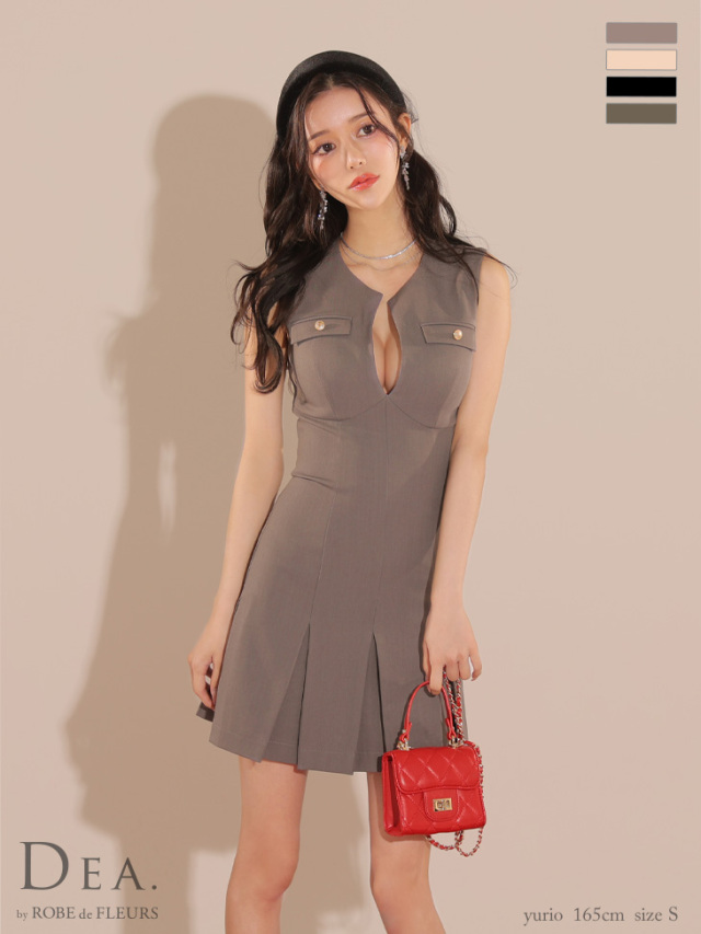 Lサイズあり】シンプルバストカットノースリーブプリーツミニキャバ