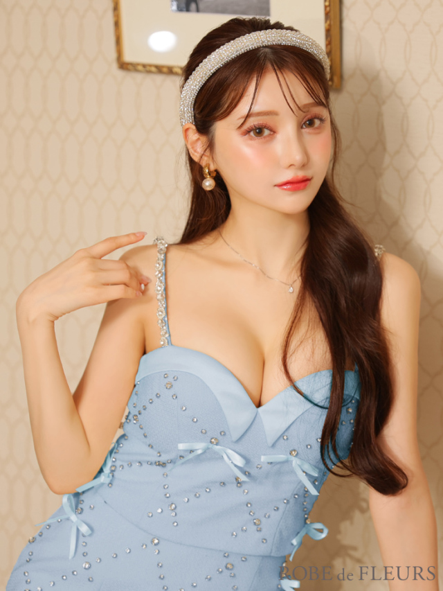 XSサイズあり】ビジュー×サテンリボンデザインガーリーミニキャバ