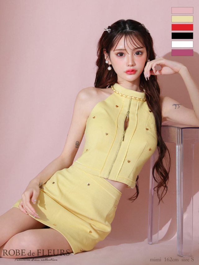 XSサイズあり】ハートスタッズバストジップセットアップミニキャバ