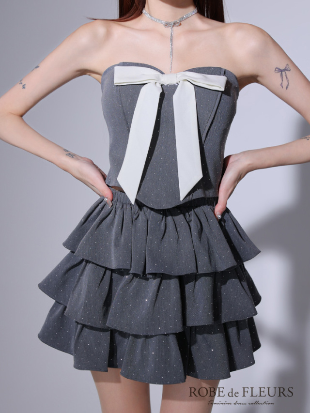 XSサイズあり】ビッグリボンティアードフレアミニキャバドレス(fm3769)