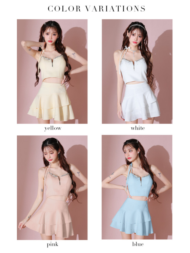 XSサイズあり】アシンメトリーリボンティアードフリルミニキャバドレス