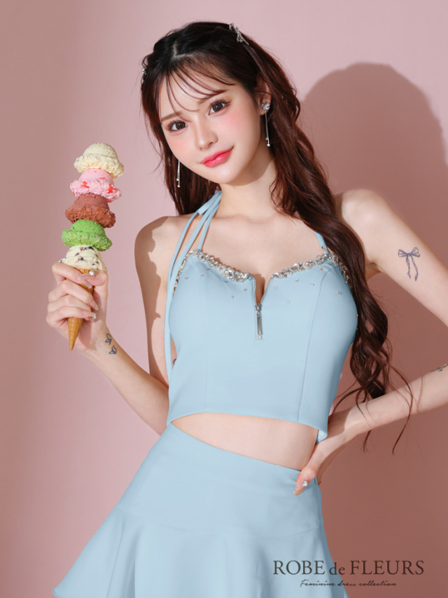 XSサイズあり】アシンメトリーリボンティアードフリルミニキャバドレス