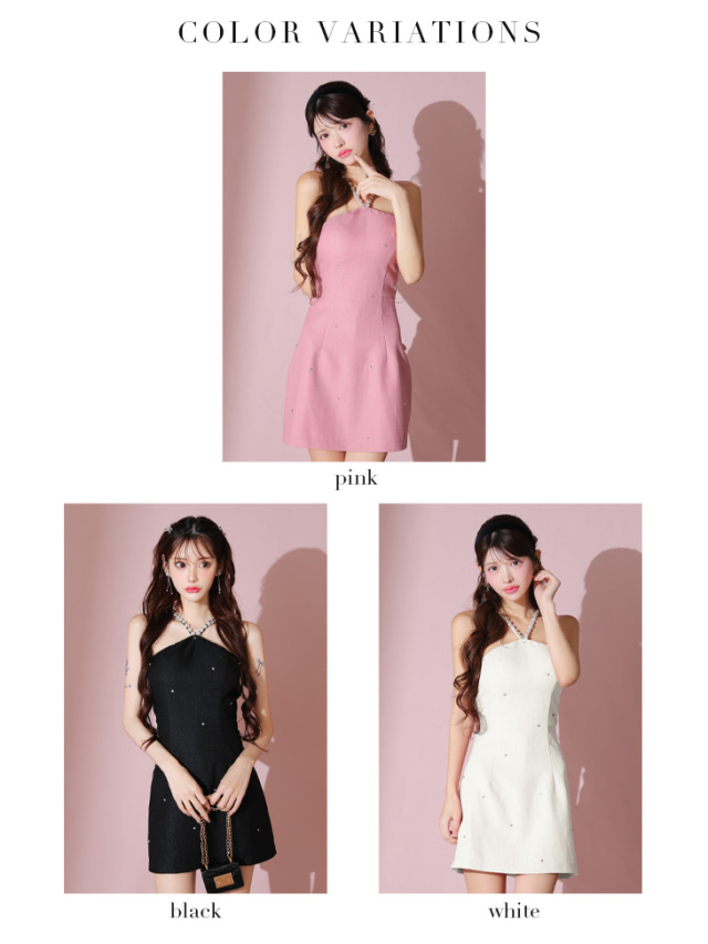 XSサイズあり】ビジューホルターバックリボンタイトミニキャバドレス