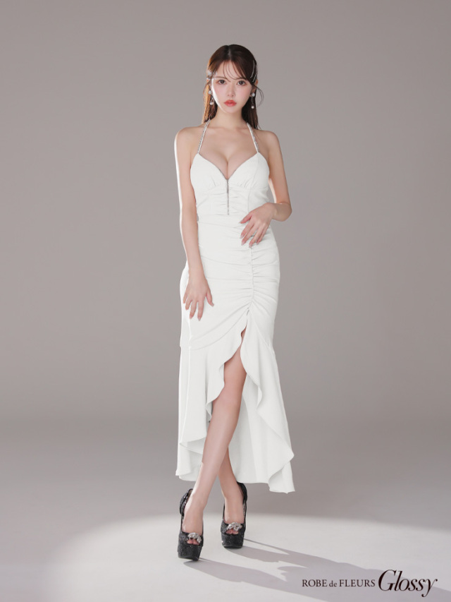 XSサイズあり】ラメロングフリルスリットキャミキャバドレス(GL3902)