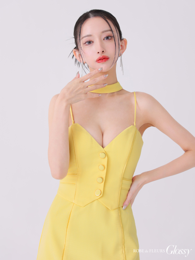 XSサイズあり】チョーカーデザインフロントボタンタイトキャバドレス