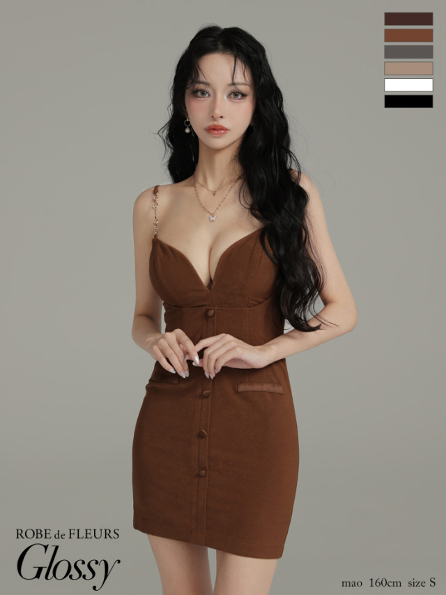 XSサイズあり】フェイクスエードフロントボタンタイトミニキャバドレス