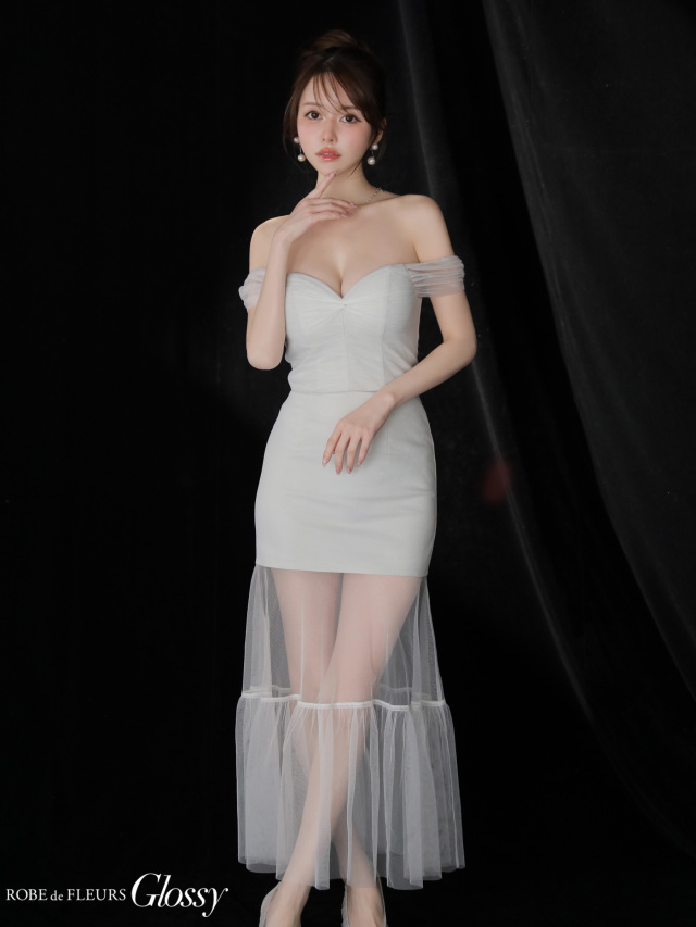 XS～Lサイズあり】ラメニットオフショルセットアップロングキャバ