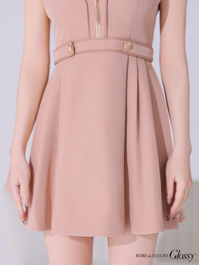 XSサイズあり】ノースリーブバストオープンパイピングフレアミニキャバ