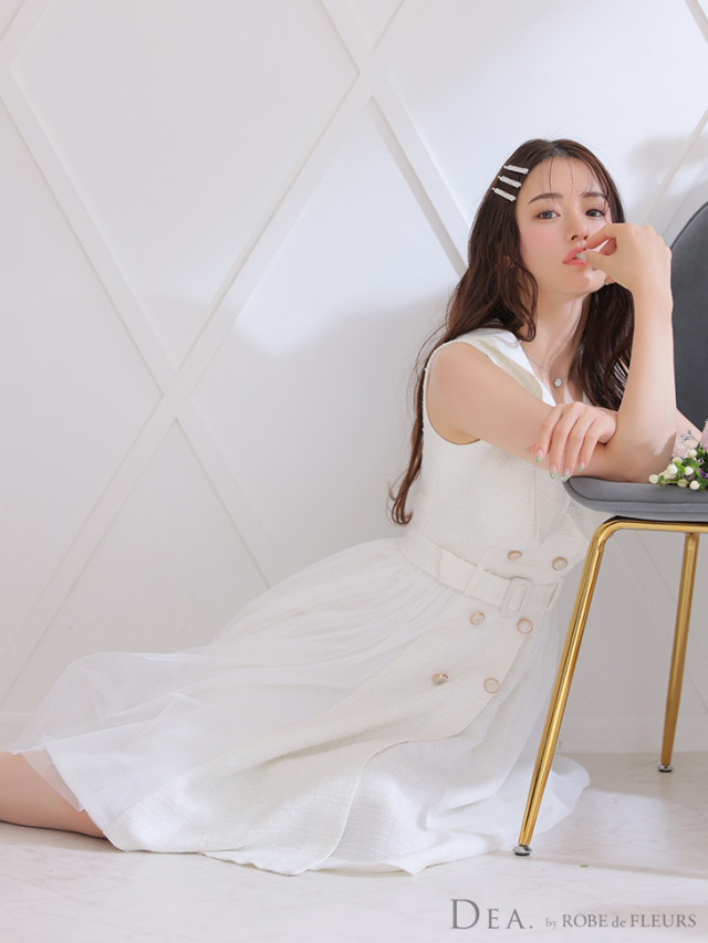 Lサイズあり】トレンチツイードフレアミディアムキャバドレス(DE3204)