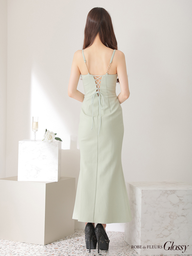 チェーン×シンプルスリットロングキャバドレス(GL3206)