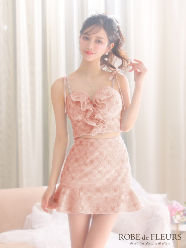 XSサイズあり】フラワーチュールバストフリルセットアップミニキャバ