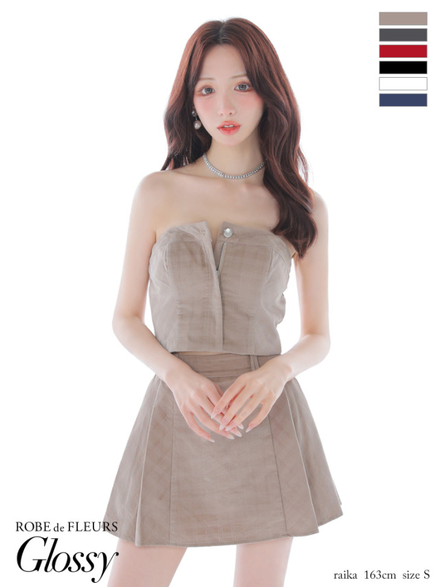 XSサイズあり】スエードチェックベア×プリーツミニキャバドレス(GL3284)