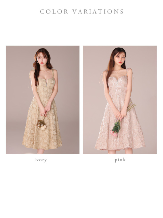 Lサイズあり】花柄ジャガードパイピングミディキャバドレス(DE3282)