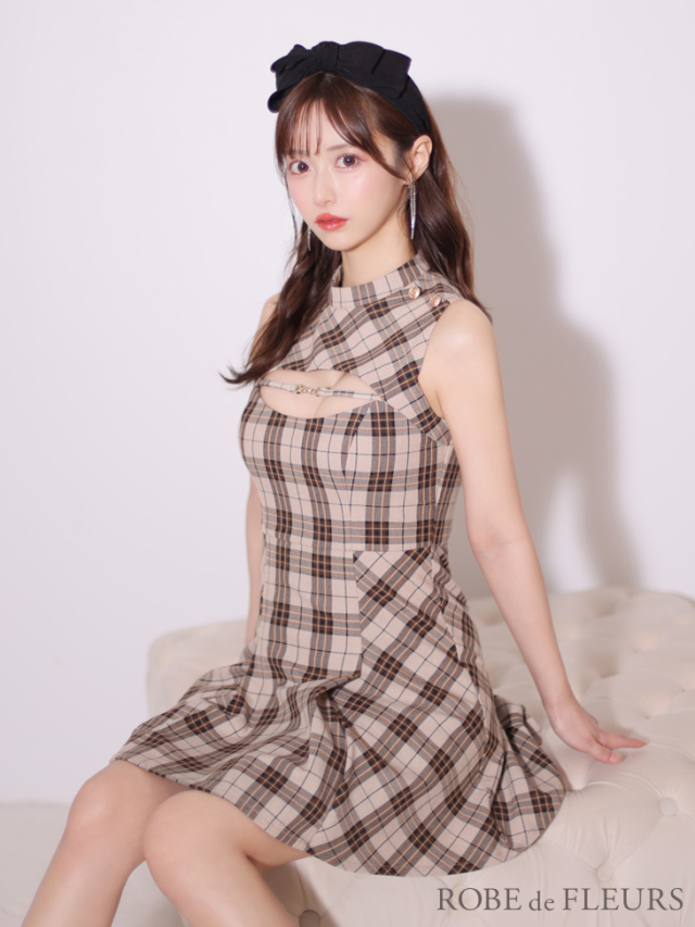 XSサイズあり】バストカットノースリーブチェックミニキャバドレス(fm3326)