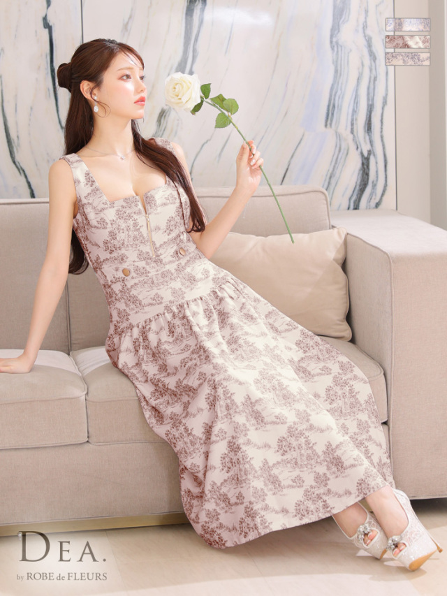 Lサイズあり】ジャガード×バストジッパーフレアロングキャバドレス(DE3334)