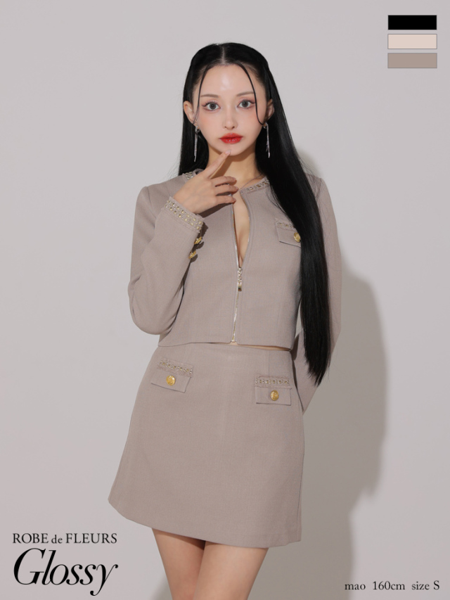 Lサイズあり】ロングスリーブツイードジャケットセットアップミニ