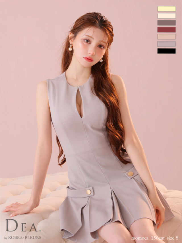 Lサイズあり】シンプルサイドベルトモチーフノースリーブプリーツミニ