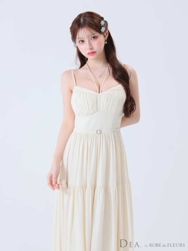 Lサイズあり】ラメシフォンフレアロングキャミキャバドレス(DE3374)