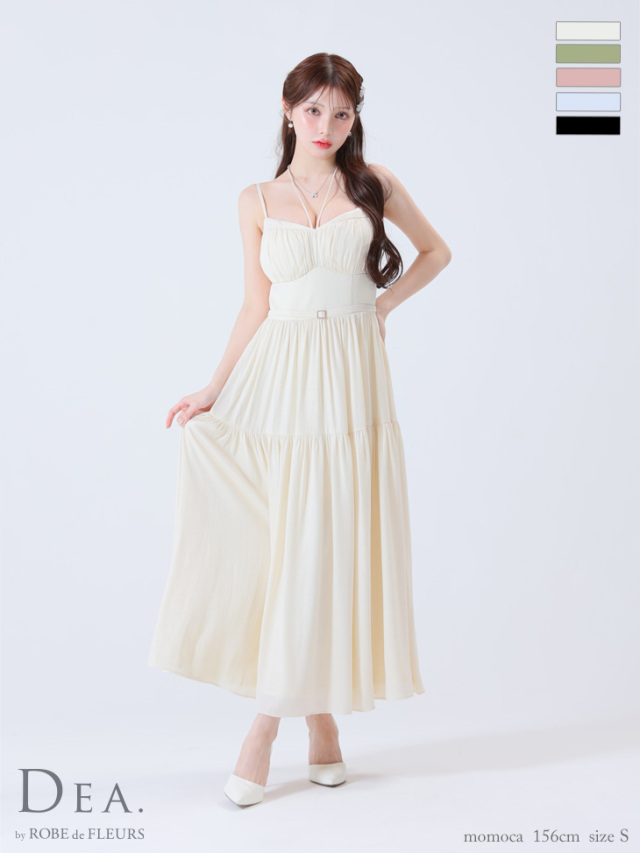 Lサイズあり】ラメシフォンフレアロングキャミキャバドレス(DE3374)